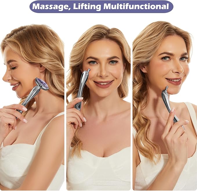 I·B·N G Jade Face Roller, Facial Rollers for Women, Face Massage Skin Care Beauty Tools with 3 Interchangeable Heads (Purple+Black)