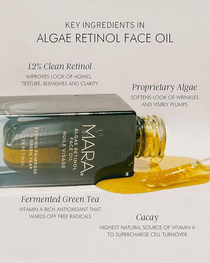 MARA - Natural Evening Primrose + Green Tea Algae Retinol Face Oil | Plant-Based Skin Care | Moisturizes + Soothes Skin To Minimizes Look of Pores + Fine Lines (Full Size, 1 fl oz | 30 ml)