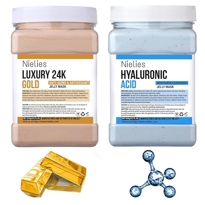 24K Gold & Hyaluronic Acid Jelly Mask, Facial Skin Care- Collagen Peel-Off Jelly Mask Set, For Facials, Face Mask For Instant Hydration, Vegan Peel Off Face Mask, For Hydration