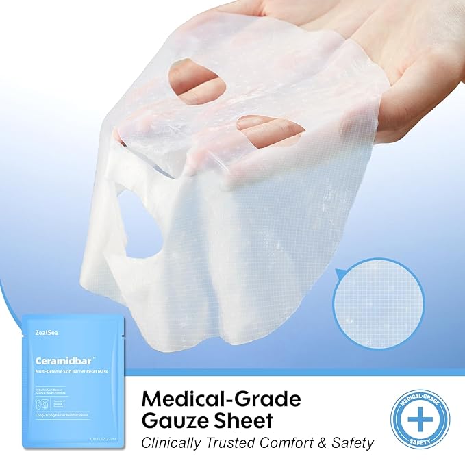 ZealSea Cicalix & Ceramidbar Face Masks Skincare Set, Derm Solution Sheet Mask for Multi-Trigger Sensitivity, Soothing & Calming, Strengthen & Restore Skin, Facial Mask with Cica & Ceramide, 8 Pack