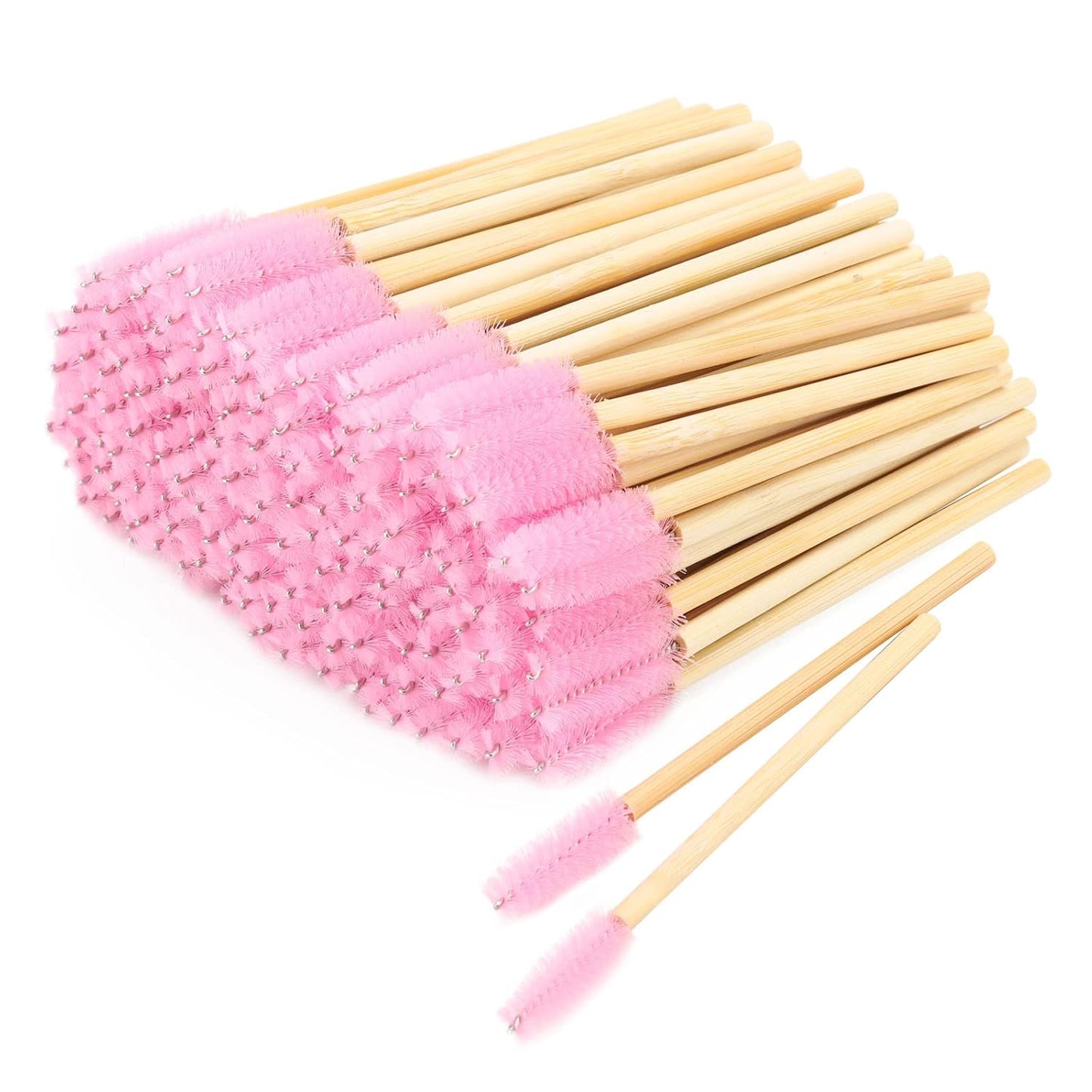 Tbestmax 150 Disposable Mascara Wands Eyelash Brush Spoolies for Eye Lash Extension Eyebrow Bamboo Stick Pink