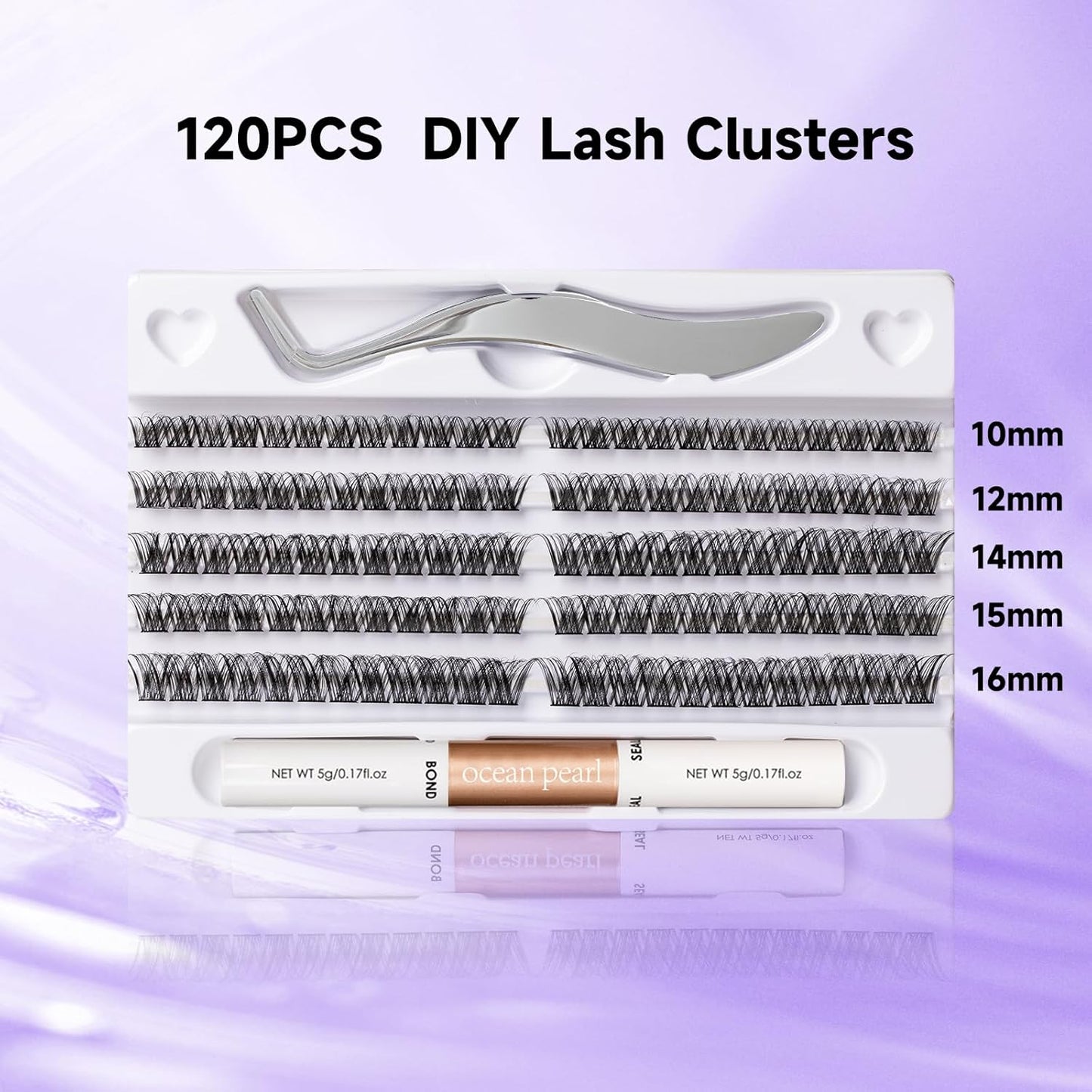 Individual Lashes 120 Cluster Lashes DIY Eyelash Extension Thin Band Wide Stem Lash Clusters with Applicator and Lash Bond and Seal Lash Extension Kit Mix 10-16mm Length C/D Curl - OP01
