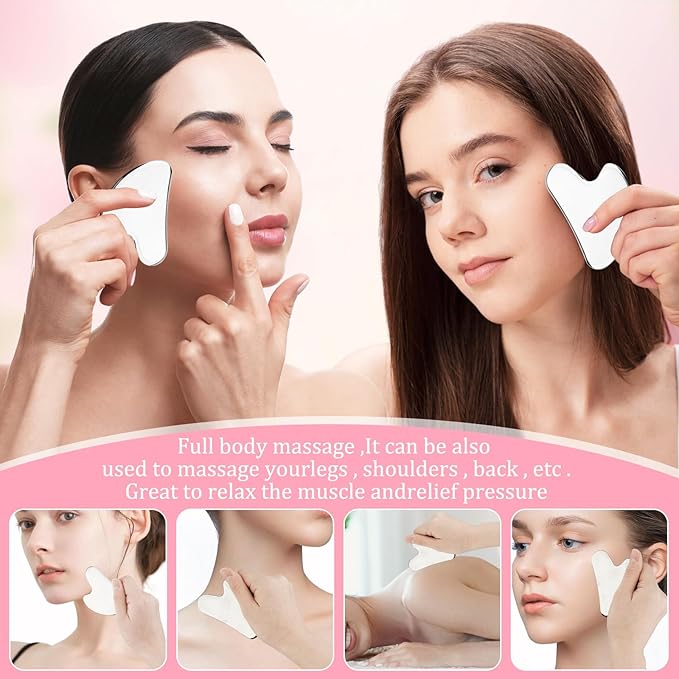 Gua Sha Facial Tools,Ice Roller for Face,Face Roller & Massager Guasha, Gifts Skincare Tools for Women,Stainless Steel Gua Sha Tools.