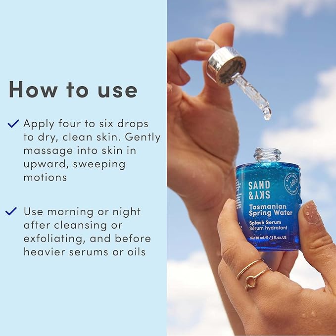Sand & Sky Tasmanian Spring Water Hydrating Serum with Hyaluronic Acid & Probiotics - Fine Line Reducing Face Serum, Plumps Skin & Smooths Wrinkles, 1 fl oz