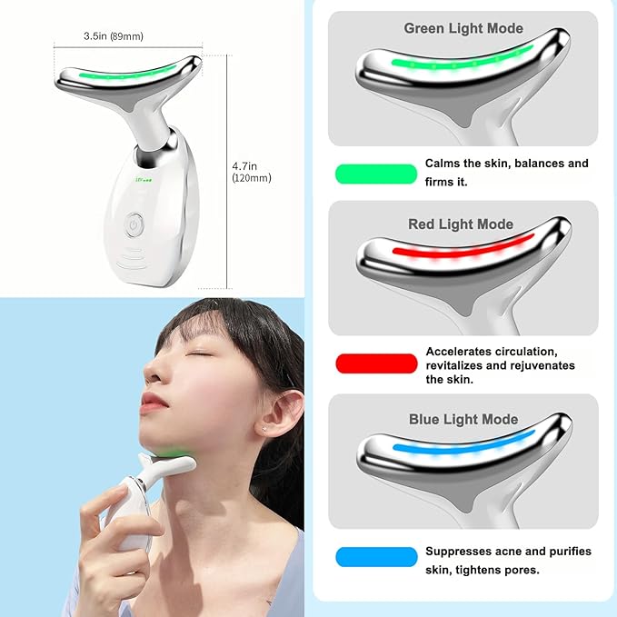 Facial Massager for Face and Neck, Red Light Therapy for Face, Electric Facial Massage with 3 Massage Modes, Vibration and Heating Technologies for Skin Care