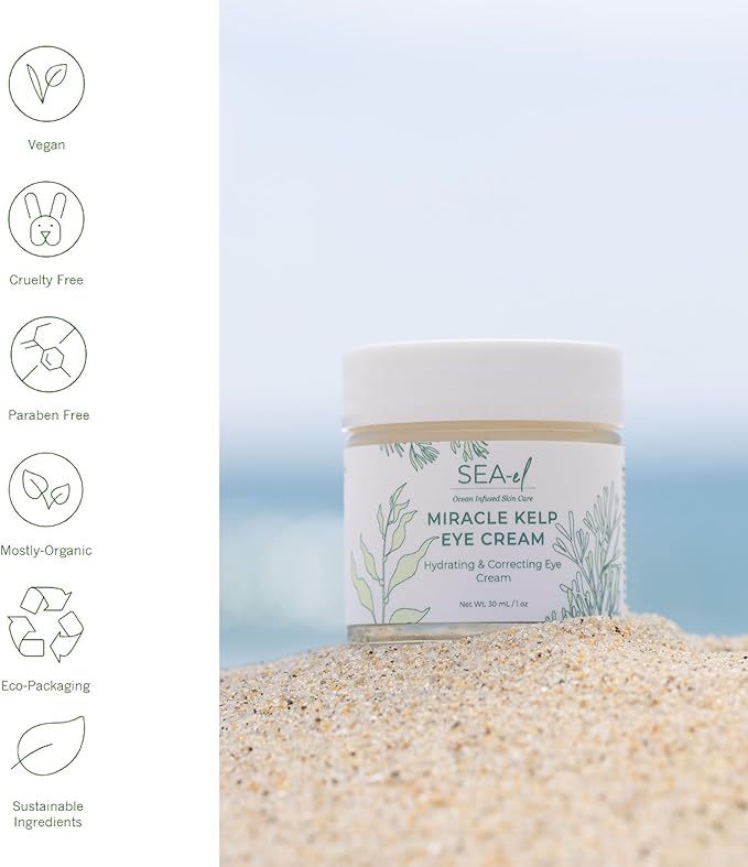 Miracle Sea Kelp Eye Cream Hydrating & Correcting Yerba Mate Caffeine & Hyaluronic Acid for Dark Circles Bags & Puffiness - Daily Anti Aging Moisturizer for Women & Men, Vegan - 1 Oz