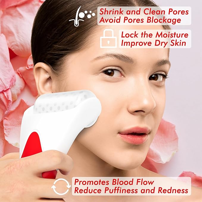 Ice Roller & Gua Sha Set, Skin Care for Face Wrinkles and Puffiness, Self Facial Massage Tools