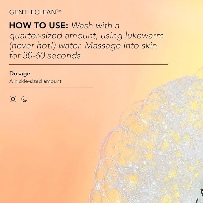 CLEARSTEM - GENTLECLEAN Vitamin C Infused Calming Wash - Facial Cleanser, Makeup Remover - Goldenseal + Green Tea - Facial Skin Care Products - Vegan, Gluten Free, Cruelty Free - 6 fl oz / 207ml