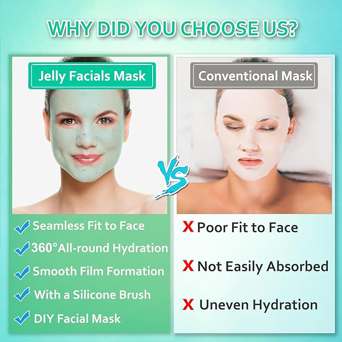 Jelly Mask Powder for Facials,Lavender Jelly Masks For Facials Professional, Aloe Vera Gold Jelly Face Mask,Face Masks with Double-ended Silicone Brush, 23 Fl Oz