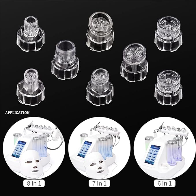 Elitzia Plastic Hydro Dermabrasion Microderma Heads Hydro Facial Aqua Peel Tips Water Peeling Caps Facial Care Skin Cleaning Tool Beauty Machine Replacement Spare Parts 8pcs Per Set（Transparent）