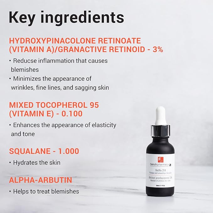 French Pharmacy RetRx 314 Professional Retinol Serum - Skin Renewing Facial Retinol - Anti-Aging Womens Face Serum - Increase Elasticity, Plumpness & Brightness - Pro-Retinol for All Skin Types - 1oz