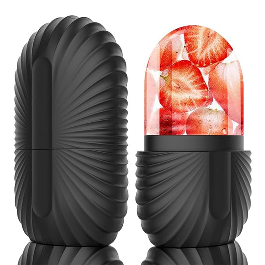 Ice Face Roller, Silicone Facial Ice Roller, Reusable Skin Care Massager Tools for Relieve Puffiness, Tighten Skin, Shrink Pores Shell Black