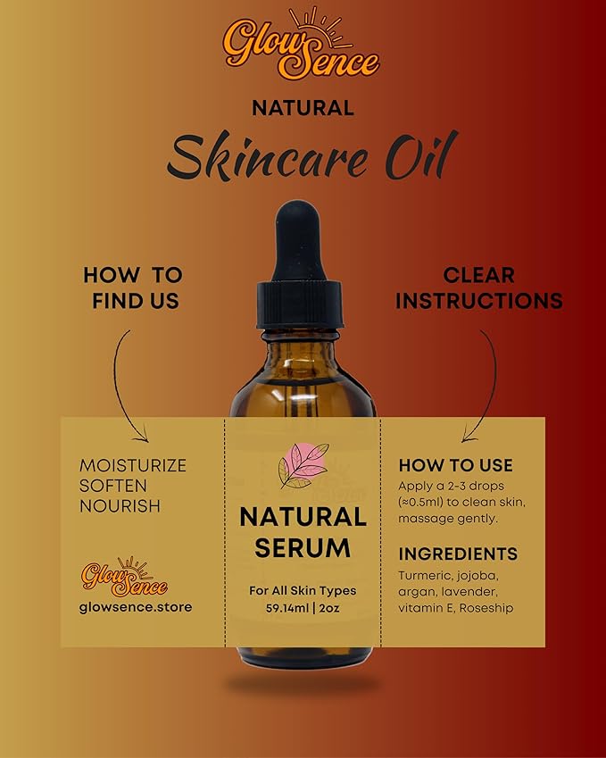 Skincare Oil - Turmeric, Argan, Jojoba, Vitamin E & Roseship - Natural Face & Body for Acne-Prone Skin, Dark spots & Scars - 100% Plant-Based skincare - 2 oz
