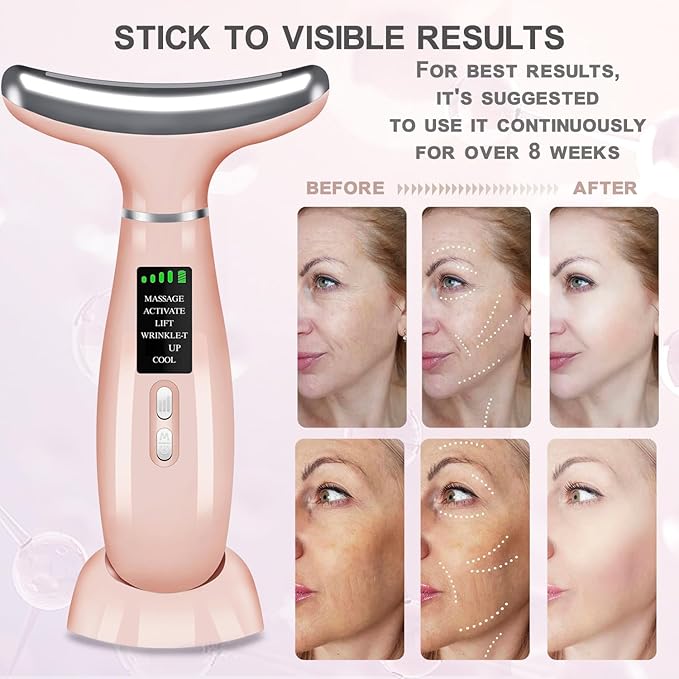 youngfocus Face-Neck-Massager, Vibration, Cooling and Thermal Functions for Multifunctional Skin Care, Anti-Aging Face Massager Improve, Firm, Tightening and Smooth (Pink)