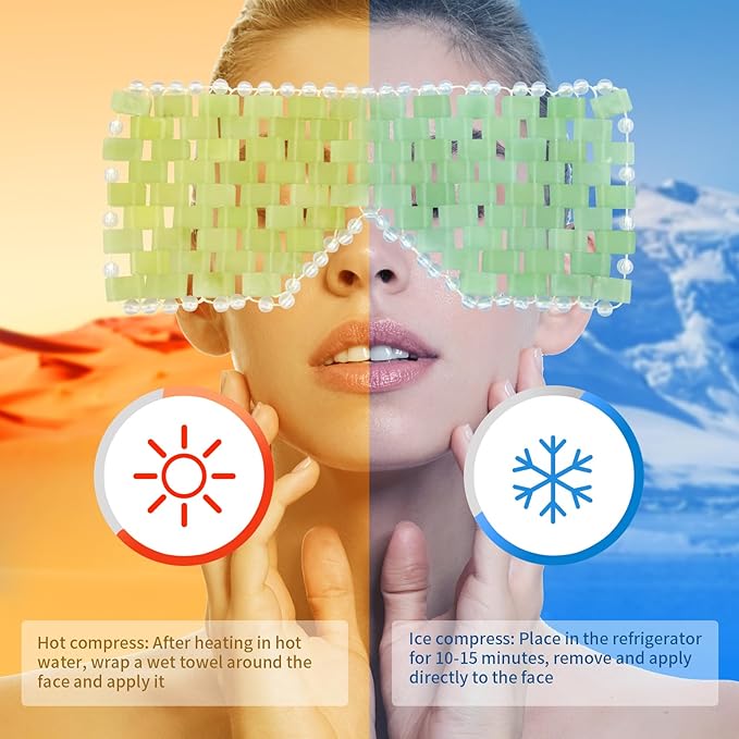 Jade Eye Mask&Rose Quartz Eye Mask - with Adjustable Strap for face 100% Natural Gemstone Jade Sleep Mask