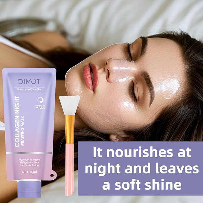 Collagen Night Wrapping Mask, Collagen Peel-Off Face with Jelly Brush - Deeply Hydrates & Firming & Glowy - Enhances Skin Elasticity, For Glowing Skin 2.54 fl.oz (1PC)