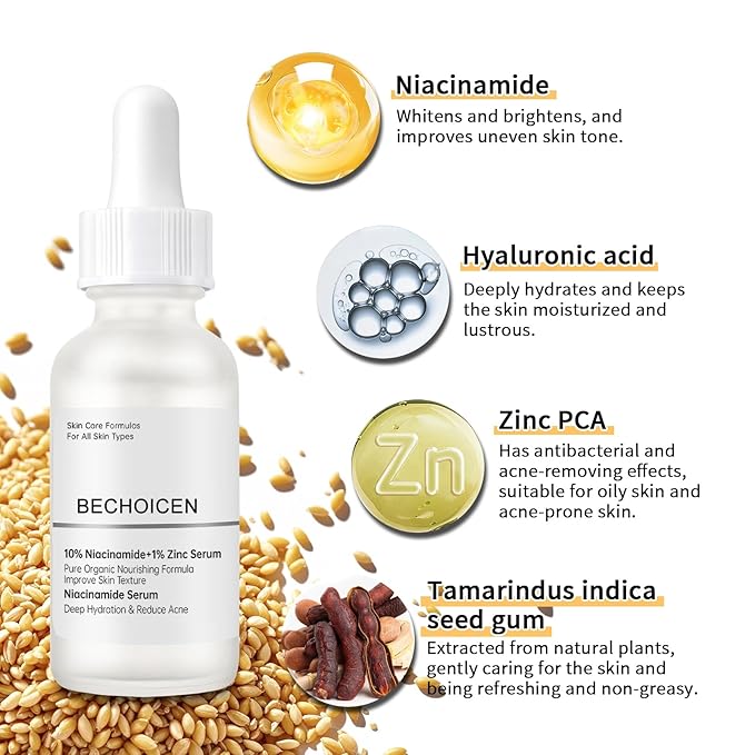 Niacinamide 10% + Zinc 1% Pore Minimizer Serum for Face, B3 Niacinamide and Hyaluronic Acid Face Serum for Women Anti Aging, Acne Control,Oil Balancing & Skin Barrier Repair,30ml