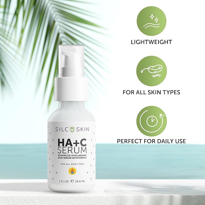 SilcSkin HA+C Serum - Hyaluronic Acid plus Vitamin C For All Skin Types, For Ultimate Hydration, 1 Fl. Oz.