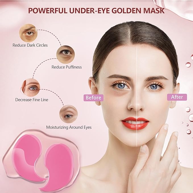 2 Packs 60 Pcs Under Eye Patches, 24K Gold+Pink, 30 Pairs Women Undereye Mask for Puffy Eyes Dark Circles Treatment, Men Collagen Gel Pads Hydrating for Eye Bags Puffiness Wrinkle, Beauty Skin Care
