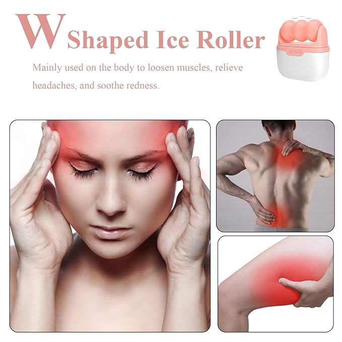 Ice Roller for Face, Ice Face Roller Skin Care Tools, 2 in 1 Face Massager Eye Roller for Puffy Eyes Migraine Relief, Reduce Wrinkles, Relieve Muscle Soreness, Relieve Sunburn and Redness, Pink