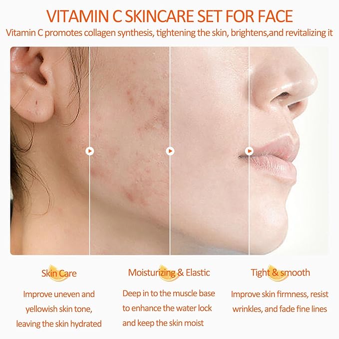 Vitamin C Skin Care Set, Girls Skincare Gift Set With Cleanser, Toner, Face Serum, Face & Eye Cream, Skin Care For Teens 10-12, Lasting Moisturizing Travel Skincare Set For Women