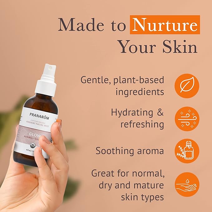 Facial Mist (4oz / 120ml) - 100% Pure & Natural Essential Oil Facial Mist for Dry Skin Hydration & Toning (Glow (Dry Skin))