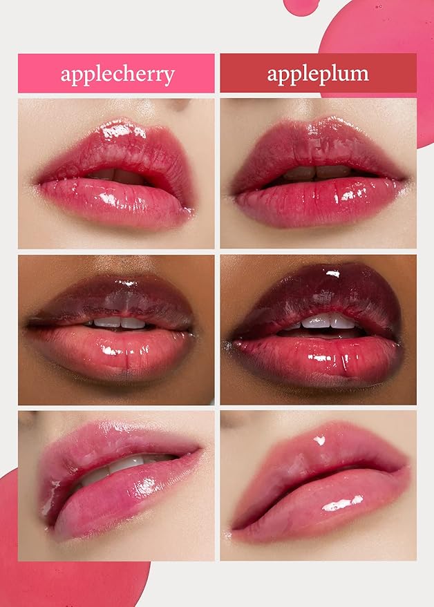 NOONI Korean Vegan Appleseed Lip Oil Set - Applecherry & Appleplum + Korean Cleansing Oil - Snow Aqua 0 LHA Toning Pore Care Korean Facial Oil Cleanser, 6.76 fl.oz Bundle