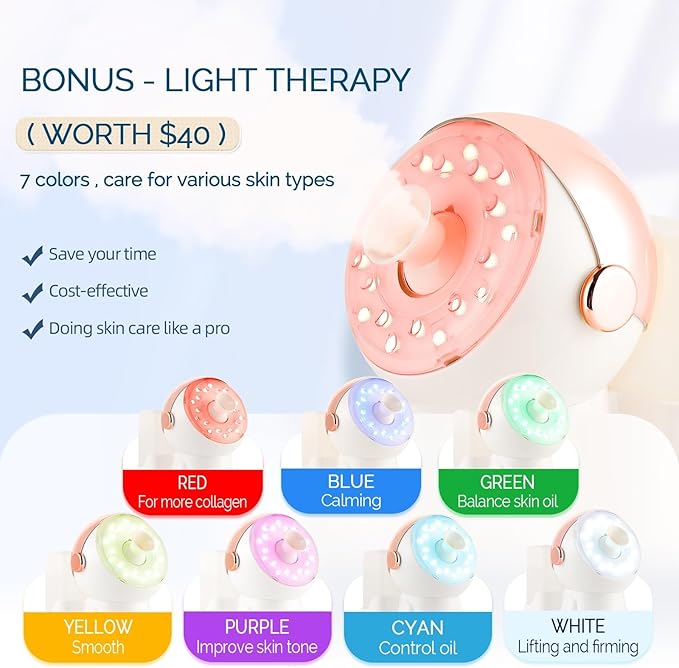 Facial Steamer,with 7 Colors Led Light,Face Steamer for Facial Deep Cleaning,Warm Mist Nano Ionic Steamer for Face Spa Kit,Face Humidifier,Facial Sauna Use at Home, Gift for Women（Rosegold with Light）