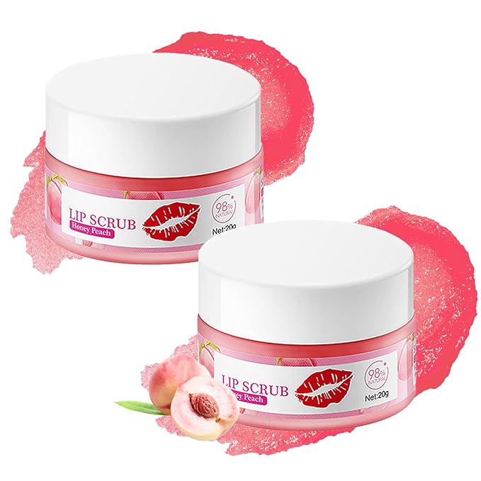 2PCS Peach Conditioning Lip Scrub Kit,Moisturizing Lip Sleeping Mask Long Lasting Hydrating Lip Scrubber Exfoliator Lip Care Products for Men & Women