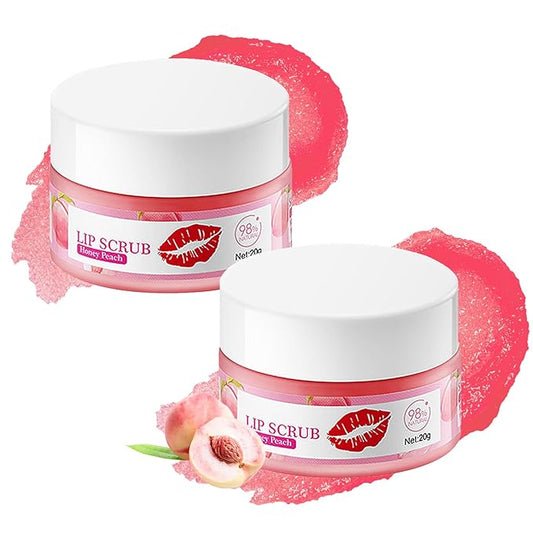 2PCS Peach Conditioning Lip Scrub Kit,Moisturizing Lip Sleeping Mask Long Lasting Hydrating Lip Scrubber Exfoliator Lip Care Products for Men & Women