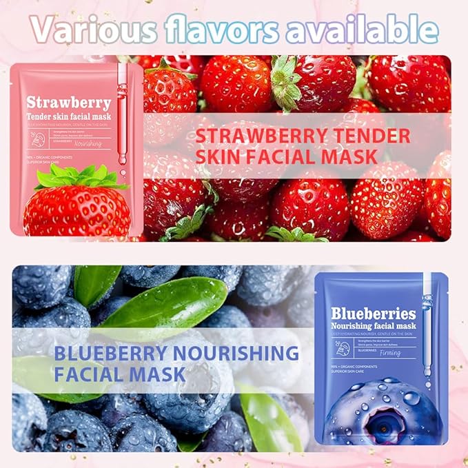 Face Sheet Mask Skincare,Hydrating Spa Face Mask For Sensitive Skin,Moisturize,Nourish for All Skin Types,Natural Skin Care Spa Face Mask for Women Men Girls,Pack of 12