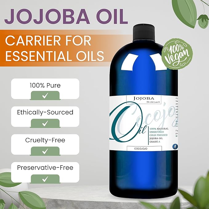 Cocojojo Jojoba Oil Organic, Jojoba Oil for Hair Growth for Skin, Face, 100% Pure Natural, Cold Pressed, Deep Moisturizing Anti-Aging, Essential Oils - 8 Fl Oz