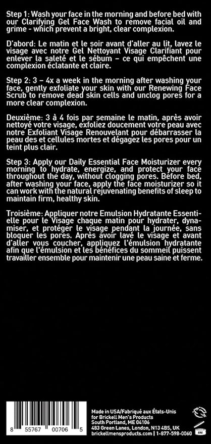 Brickell Men's Products Daily Advanced Face Care Routine I, Gel Facial Cleanser Wash, Face Scrub, Face Moisturizer Lotion, Natural and Organic Men's Skin Care Gift Set, Scented