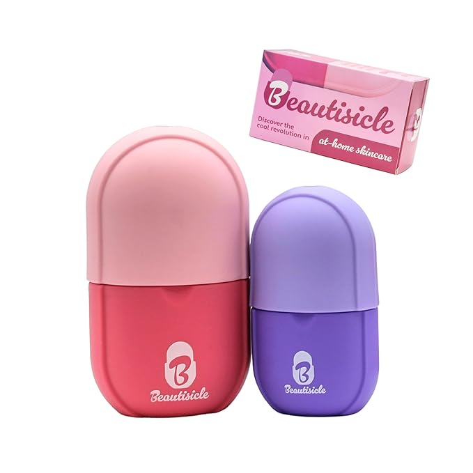 Beautisicle Ice Roller for Face - Pack of 2 Silicone Ice Face Roller and Eye Roller - Premium Face Roller for Wrinkles and Lifting, Puffy Face Reducer - Refreshing Frozen Gua Sha Facial Roller Set