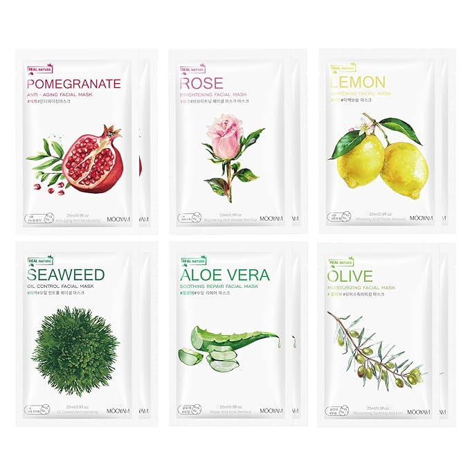 Face Masks Skincare, 12 Pack Variety Sheet Masks - Hydrating & Smoothing, Moisturizing & Nourishing for All Skin Types