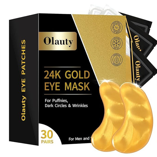 30 Pairs 24K Gold Eye Mask, Reduce Dark Circles, Puffy Eyes, Undereye Bags, Gel Collagen Eye Patches for Reduce Fine Line, Moisturizing Under Eye Gel Pads for Women Men