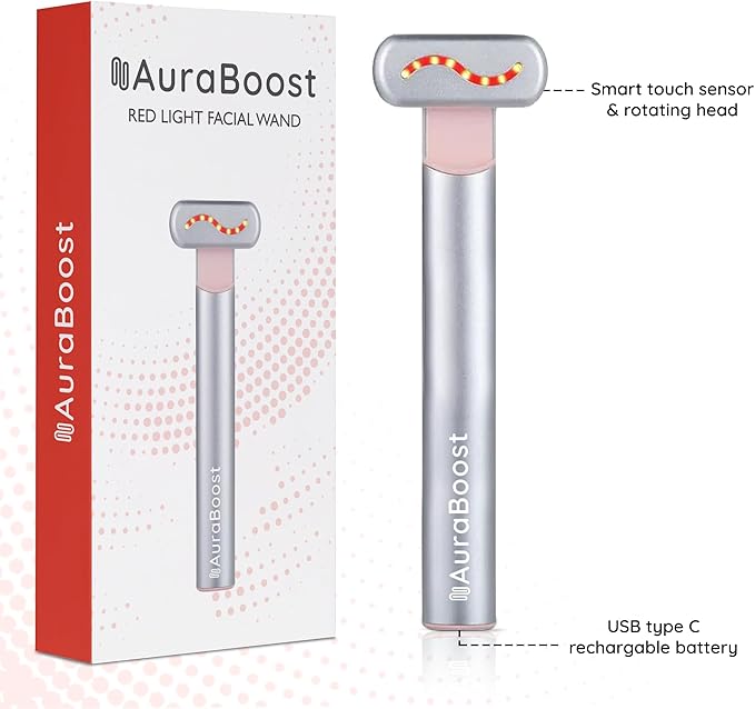 Handheld LED Red Light Therapy for Face and Neck - Vibrating Massage, Glowing Skincare Wand, Smart Sensor, Portable Facial Device, Face Therapy Wand Skin Health Tool Rejuvenation Boost