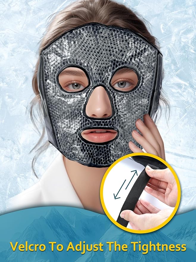 Ice Mask Frozen Rubber Ice Face Masks Puffy Eye Face Depuffer Black Cold Cooling after Surgery Freezable Chill Ice Pack Full Face Mask Facial Skin Cool Care Women Men Beauty Tool
