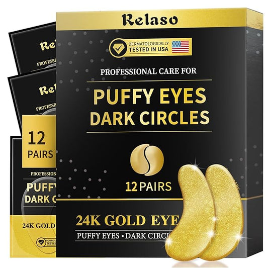 Under Eye Patches, Dermatology Golden Eye Mask with Amino Acid & Collagen, Cooling Eye Care for Wrinkles, Puffy Eyes & Dark Circles, Skincare Treatment, Gift for Women, 12 Pairs