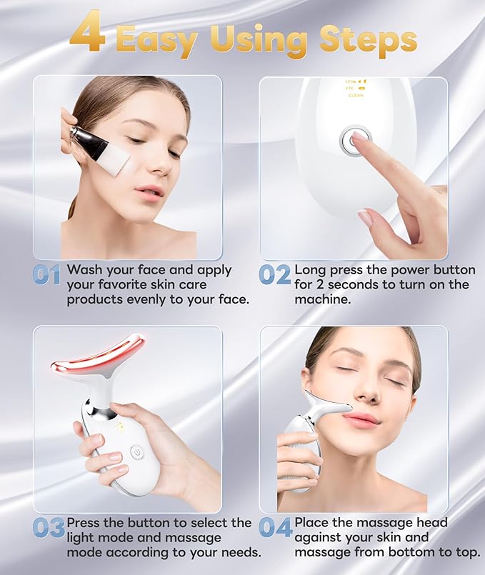 Light Based Multifunctional Facial Massager, 7 Color Portable Face Massager Tool for Skin Care, Glossy White