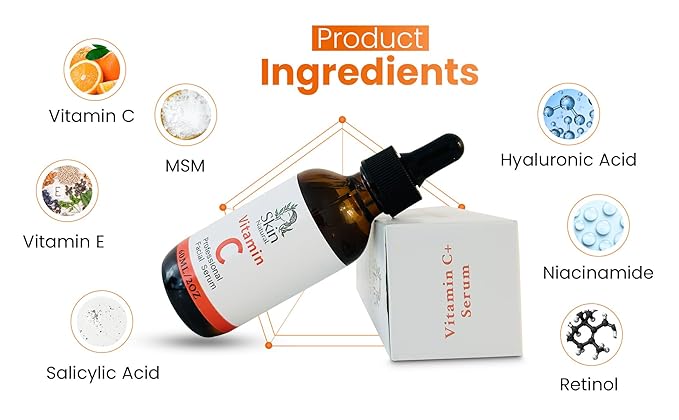 Skin Natural's Vitamin C Facial Serum - Anti-Aging, Brightening & Hydrating - Hyaluronic Acid, Retinol & Vit E - Fades Dark Spots - for All Skin Types, 1 fl Oz (1 Fl Oz)