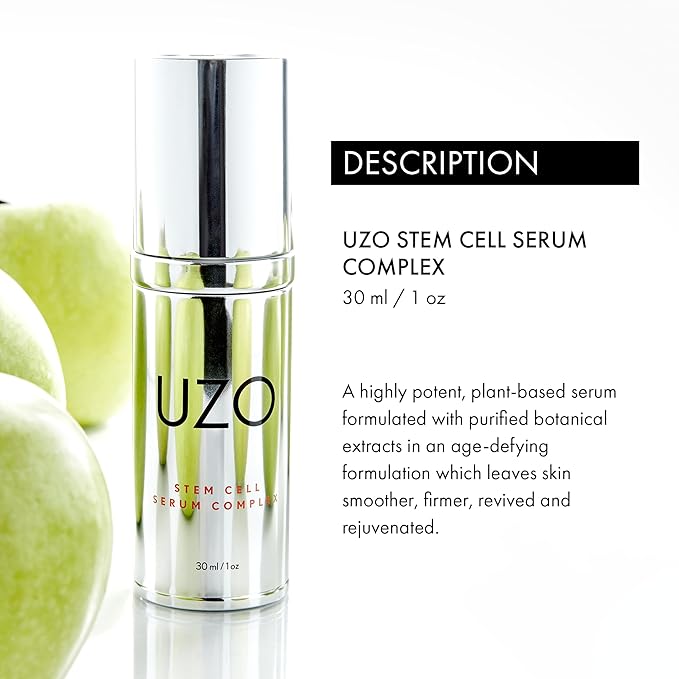 UZO Stem Cell Serum Complex, Plant-Based Hydrating Face Serum with Antioxidants, Facial Skincare, Improves Skin Tone, Texture & Elasticity, All Skin Types - Day & Night Use, 1 FL Oz, 30ml