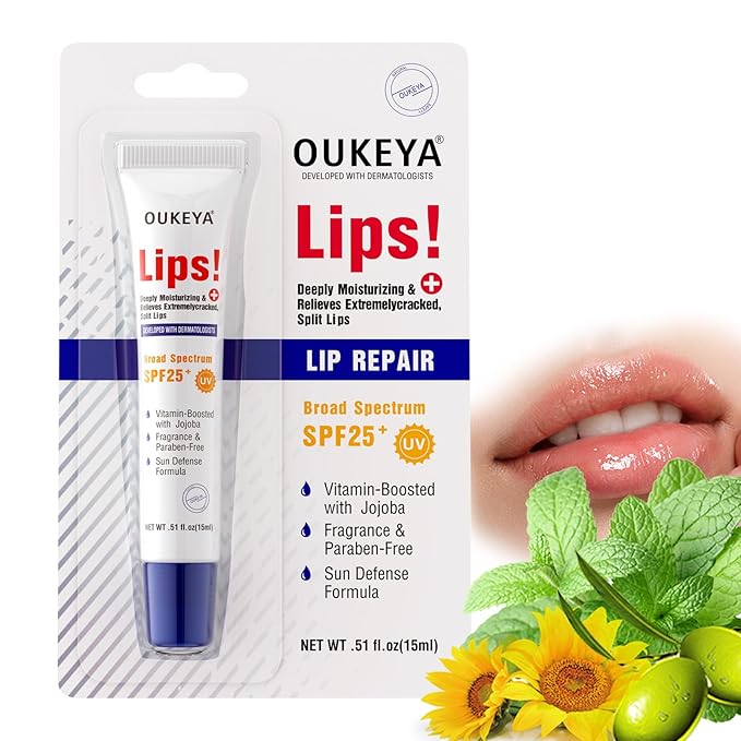 Medicated Lip Balm w/Organic & 100% Natural Ingredients, Squeeze Tube Lip Butter SPF 25+ Long-Lasting Moisturizing Overnight Lip Mask Gentle Exfoliation Extreme Dry Lips Treatment