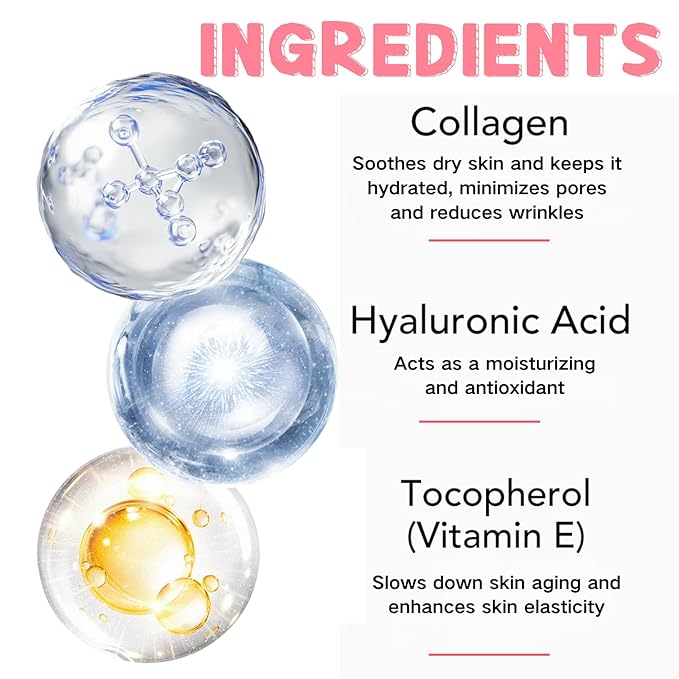 Hydrating Face Masks - Collagen Face Mask with Hyaluronic Acid, Vitamin E - 4PCS Overnight Facial Masks for Women Skin Care - Anti Wrinkle Lifting Mask & Deep Nourishing Sheet mask