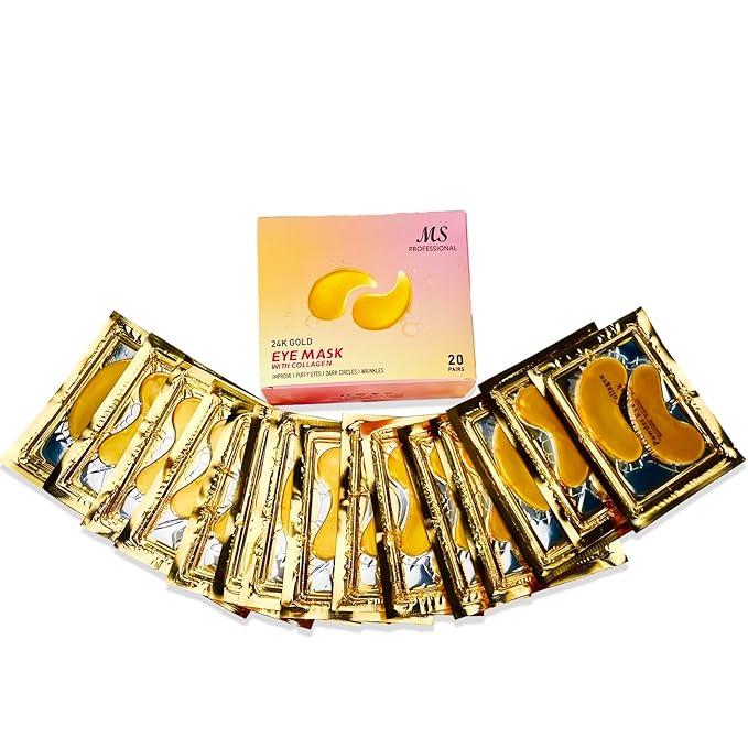MS Under Eye Mask, Hydrogel Eyepatch, Eyepad Crystal 24K Gold, Skincare Collagen Korean Eye Mask, Puffy Eyes, Wrinkles Gel Under Eye Patches, Vegan Self Care, Eyemask For Reduce Dark Circles,
