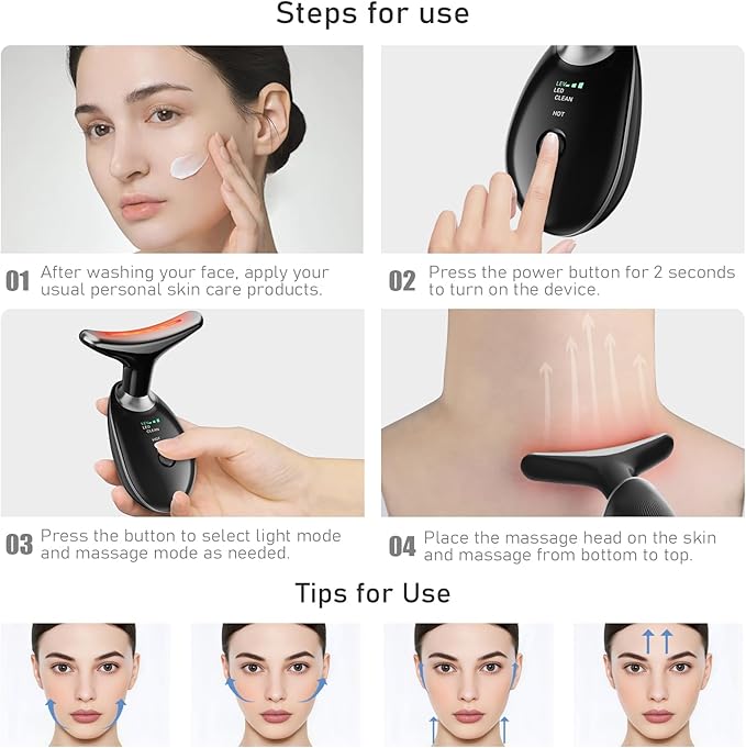 Face Neck Tool for Skin Care, Electric Neck Face Lifting Device for Wrinkle Removal (Black)