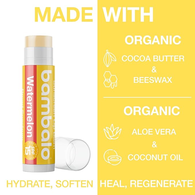 4-Pack Variety SPF 15 Lip Balm - Organic Ingredients, Broad Spectrum UVA/UVB Protection - Hydrating & Moisturizing, USA Made