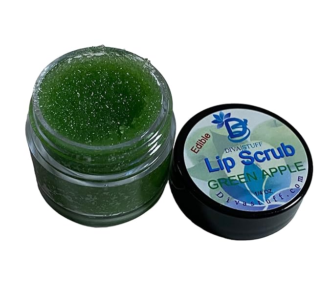 Diva Stuff Ultra Hydrating Lip Scrub for Soft Lips, Gentle Exfoliation, Moisturizer & Conditioner, ¼ oz - Made in the USA (Green Apple)