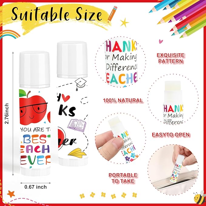 50 Pack Teacher Appreciation Lip Balm Bulk,Thank You Lip Care, Moisturizing and Nourishing Lip Balm for Teacher Appreciation Gifts Supplies