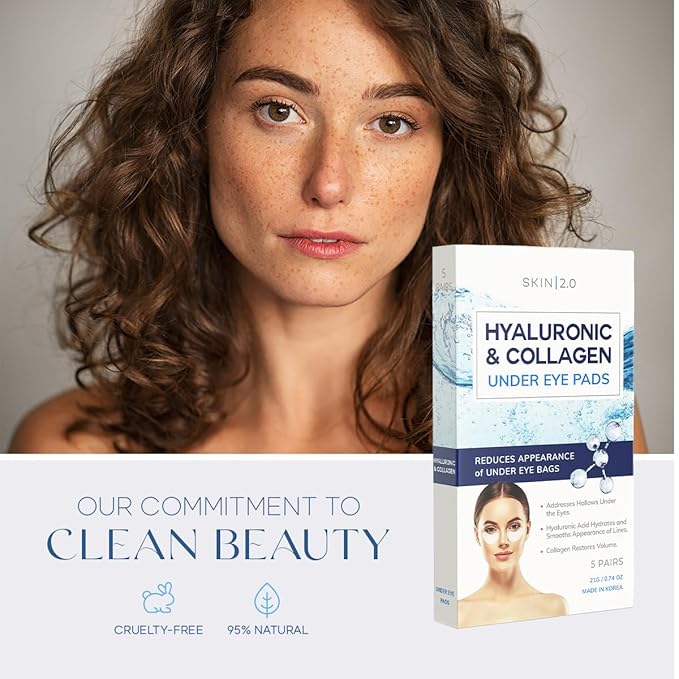 Hyaluronic Acid & Collagen Under Eye Patches - Dermatologist Tested, Hydrating, Reduces Bags & Wrinkles - Anti-Aging, Clean Beauty, Cruelty-Free Korean Skincare for All Skin Types - 15 Pairs